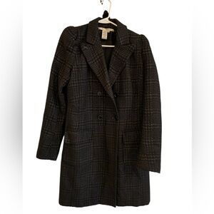 MAX STUDIO Vintage Black Metallic Plaid Double-Breasted Pea Coat size medium